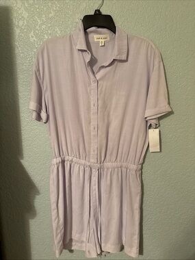 NWT Cloth & Stone M Gray 100% Tencel Romper Drawstring Waist Buttons Utility